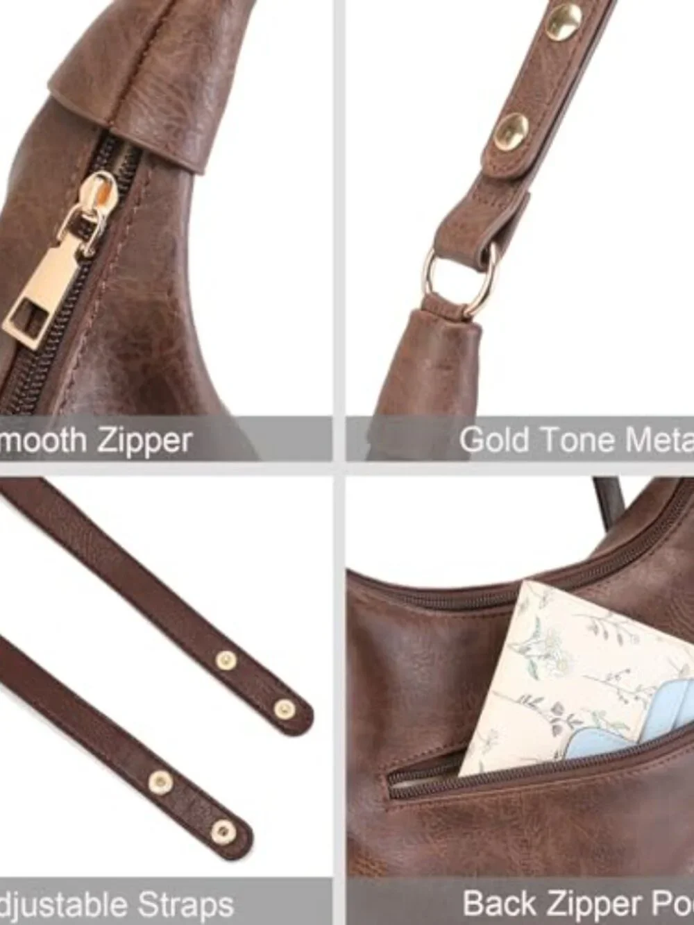 Ultra Soft Foldable Vegan Leather Crossbody Hobo Bag Tote Shoulder Purse